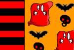 Red monster, bats and skull candy wrapper Red monster, bats and skull candy wrapper