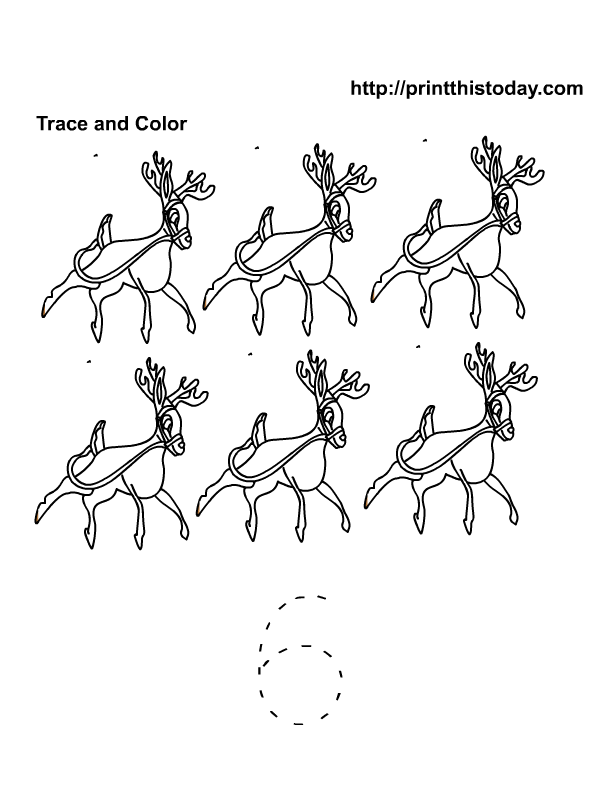 Six Reindeer To Color And Number 6 Tracer