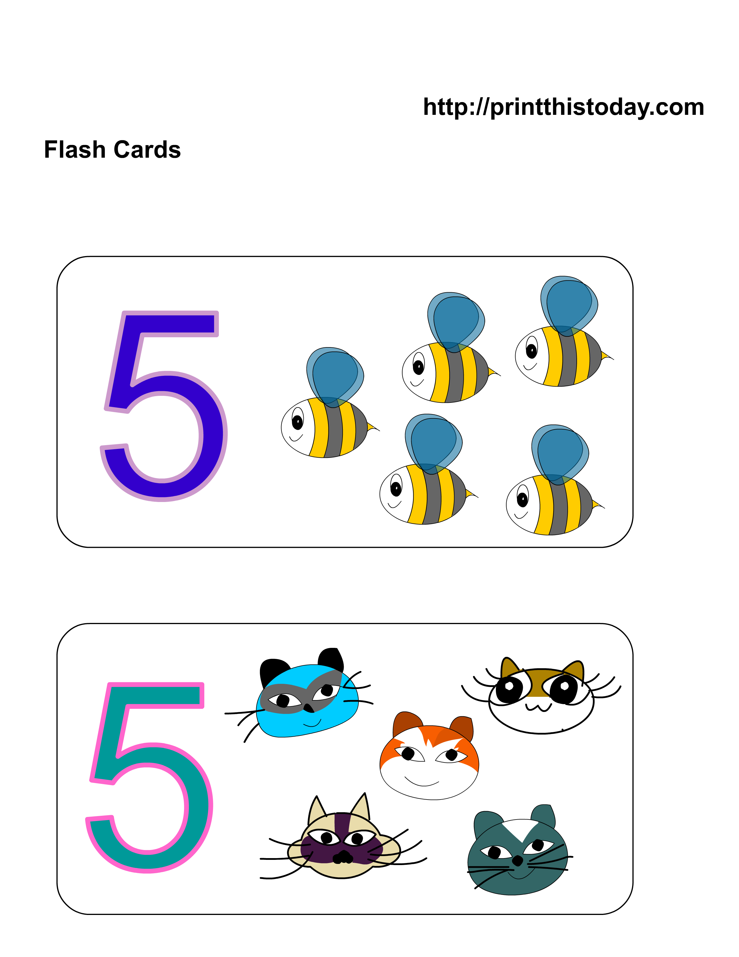 Free Kindergarten Math Worksheets (Number Five,5)