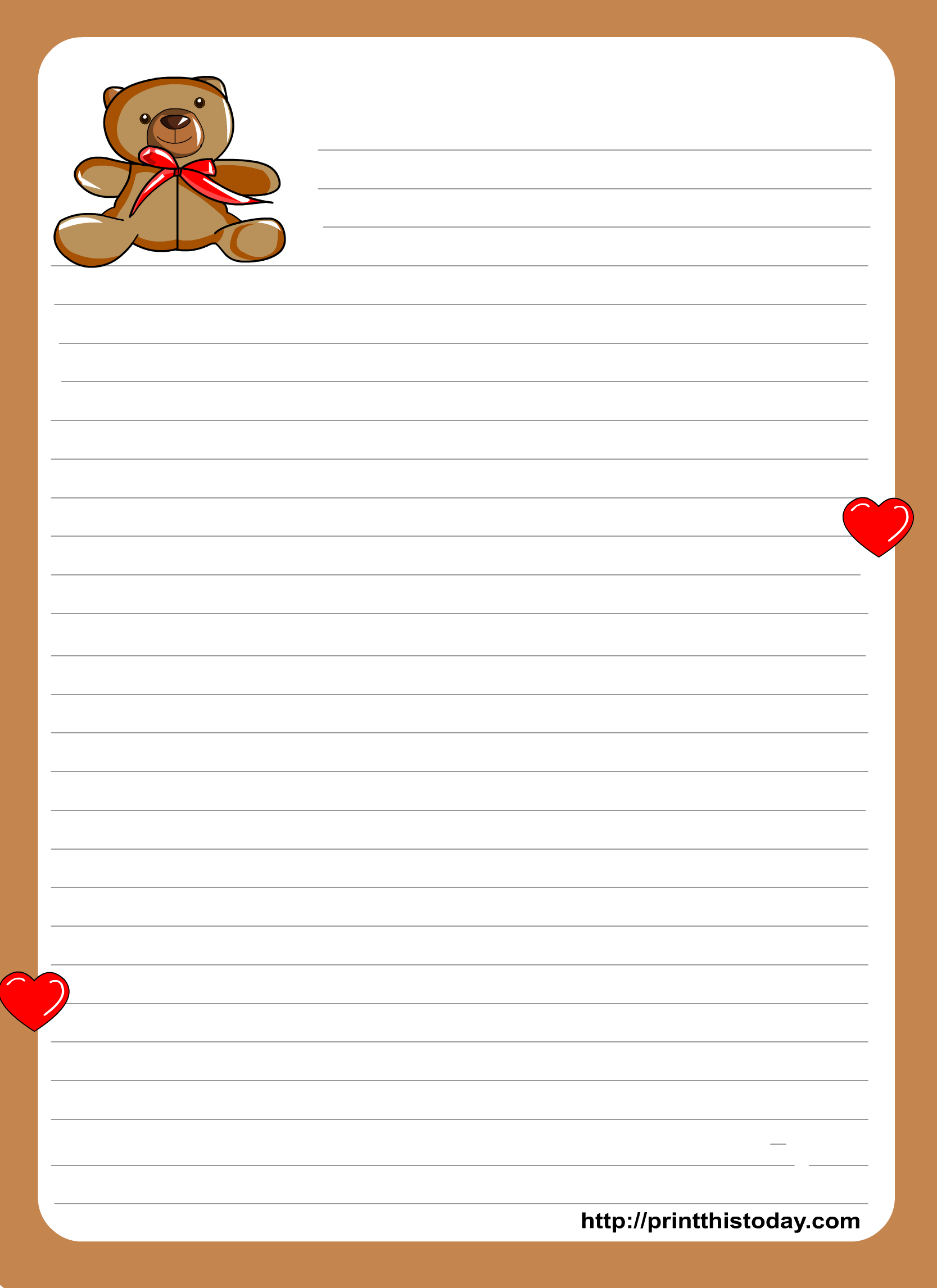 Teddy Bear writing paper for Kids