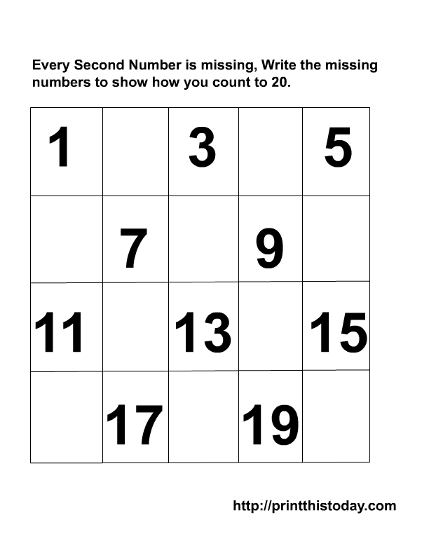 the 20 worksheets 1 even maths number 20 missing from worksheet to  Writing missing numbers