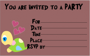 Cute turtle and Hearts Birthday invite