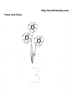 Trace number three math worksheet printable