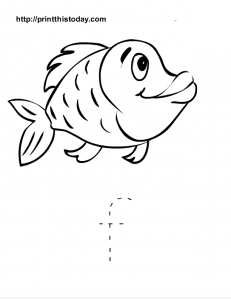 Letter f and fish worksheet for preschool kids