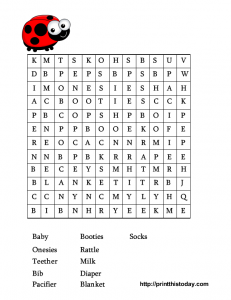 Baby Shower Word Search Game