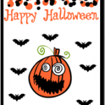 Happy Halloween Greeting Card with pumpkin and bats