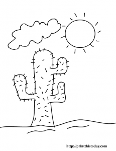 Cactus and sun desert coloring page