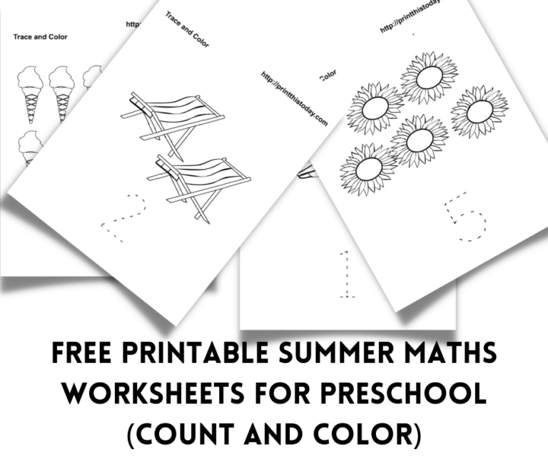 free printable summer maths worksheets for preschool count and color