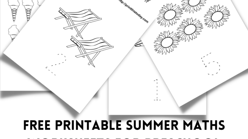 Free printable Summer Maths worksheets for preschool (Count and Color)