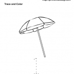 Free printable maths worksheet with parasol and number 1