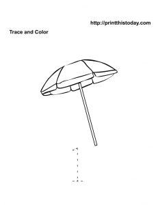 Free printable maths worksheet with parasol and number 1