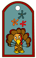 Thanksgiving tags with funky flowers and turkey