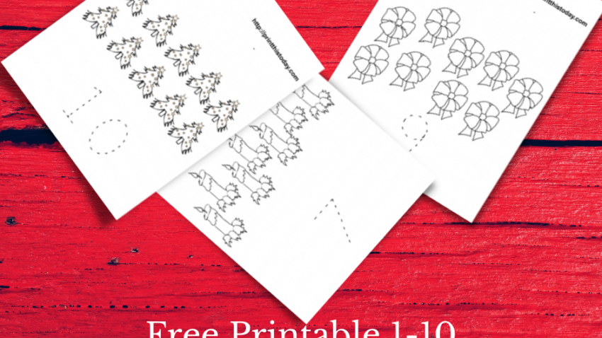 Free Printable Number 1-10 Color and Trace Christmas Math Worksheets