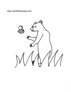 Free Printable Bear and Honey Bee Coloring Page