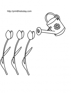 Free Printable Spring Coloring Page with Tulips and Water Can