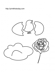 a little chicken, cloud and rose to color