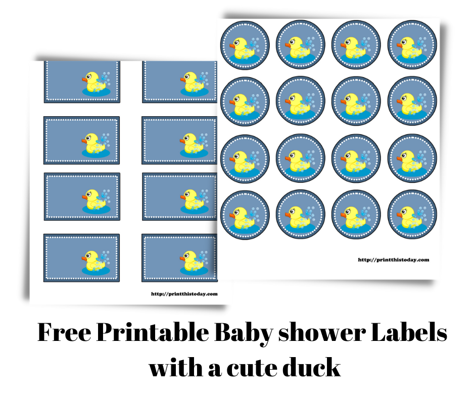 Free Printable Baby shower Labels with a cute duck
