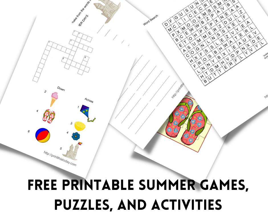 Free Printable Summer Games, Puzzles, and Activities