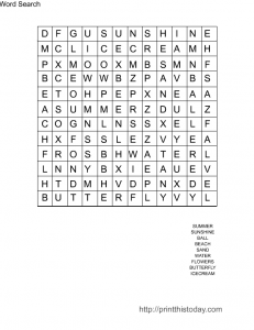 Free printable Summer word search game