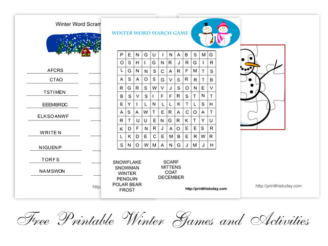 Free Printable Winter Games, Activities and Puzzles