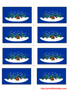 Free Printable Labels with Trees and House in winter snow