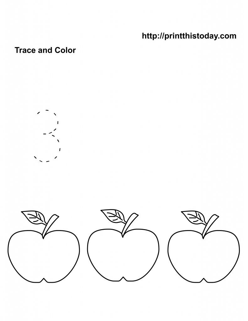 Free Kindergarten Math Worksheets (Number Three, 3)