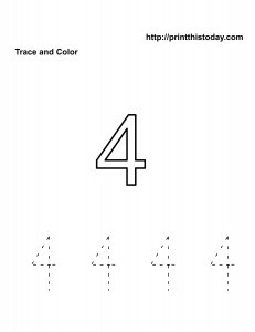 Free kindergarten number 4 math tracing worksheet