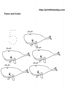 Free animals math worksheet with 5 whales