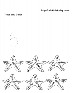 Animals math worksheet with six starfish