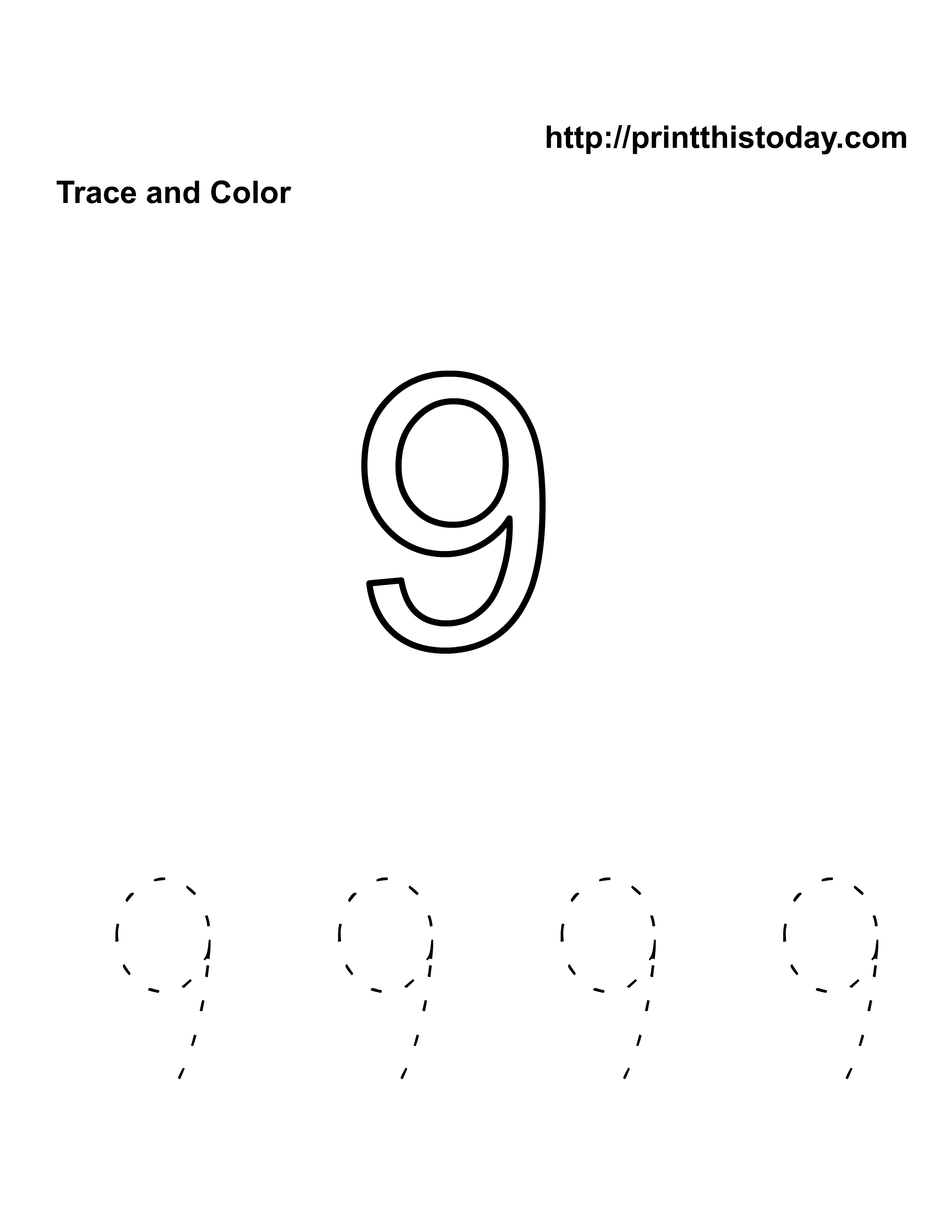 free Number 9 kindergarten math worksheet