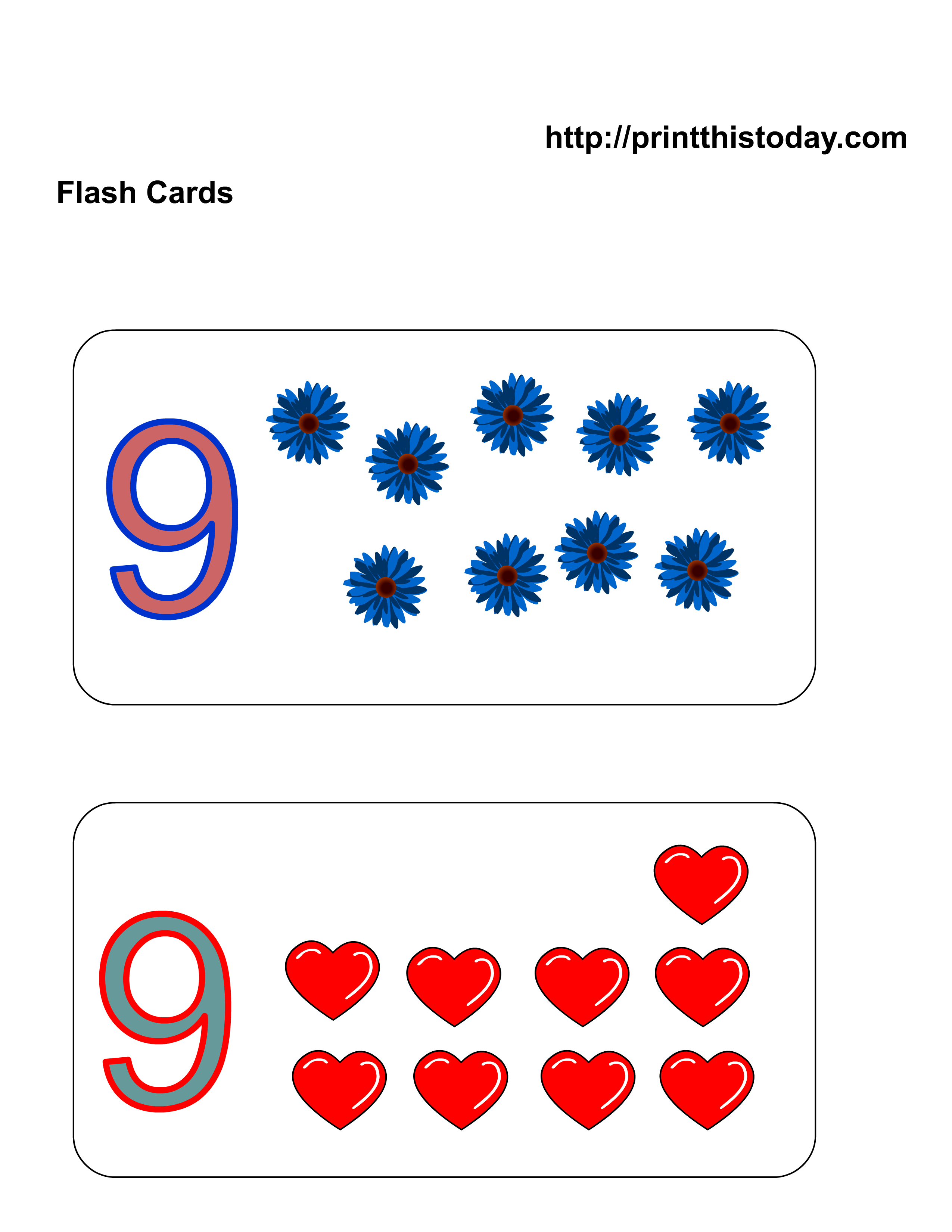 Free Kindergarten Math Worksheets (Number Nine, 9)