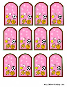 Pink Printable Gift Tags Featuring Sports Balls