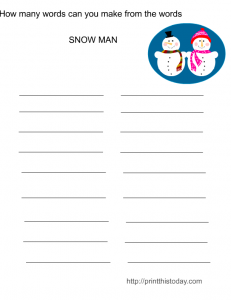 Free printable make words winter game