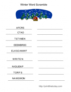Free printable winter word scramble game