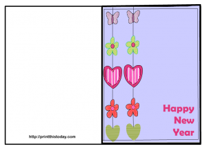 Free new year card with hearts flowers and butterflies