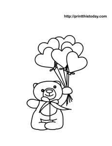 free printable heart coloring page with teddy bear