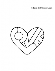 free printable heart coloring page with I love you message