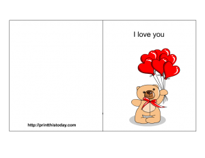 I love you card with heart shaped balloons and teddy bear