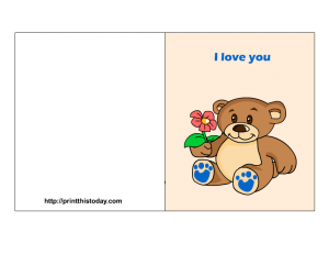 Free printable card with teddy bear and flower