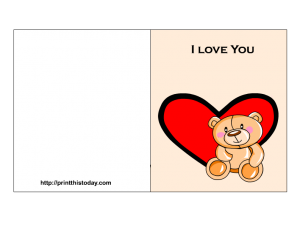 Love you card printable with cute teddy bear and heart