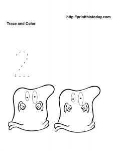 Free Printable Halloween Math worksheet to trace number 2