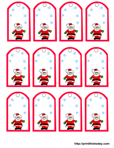Santa Claus and Snowflakes, free printable Christmas gift tags