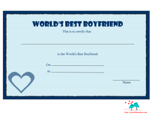 You are the best boyfriend in the whole world certificate