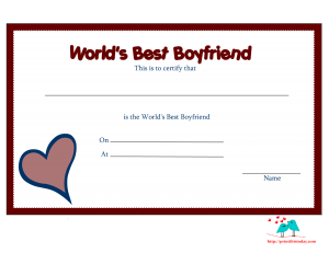 Free printable world's best boyfriend certificate