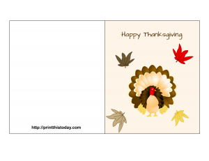 thanksgiving card featuring turkey and autumn leaves