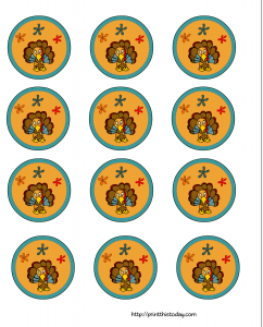 Thanksgiving Cupcake toppers featuring Turkey and Flowers