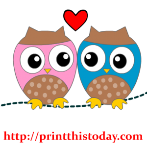 Two Owls and a Heart Clip Art