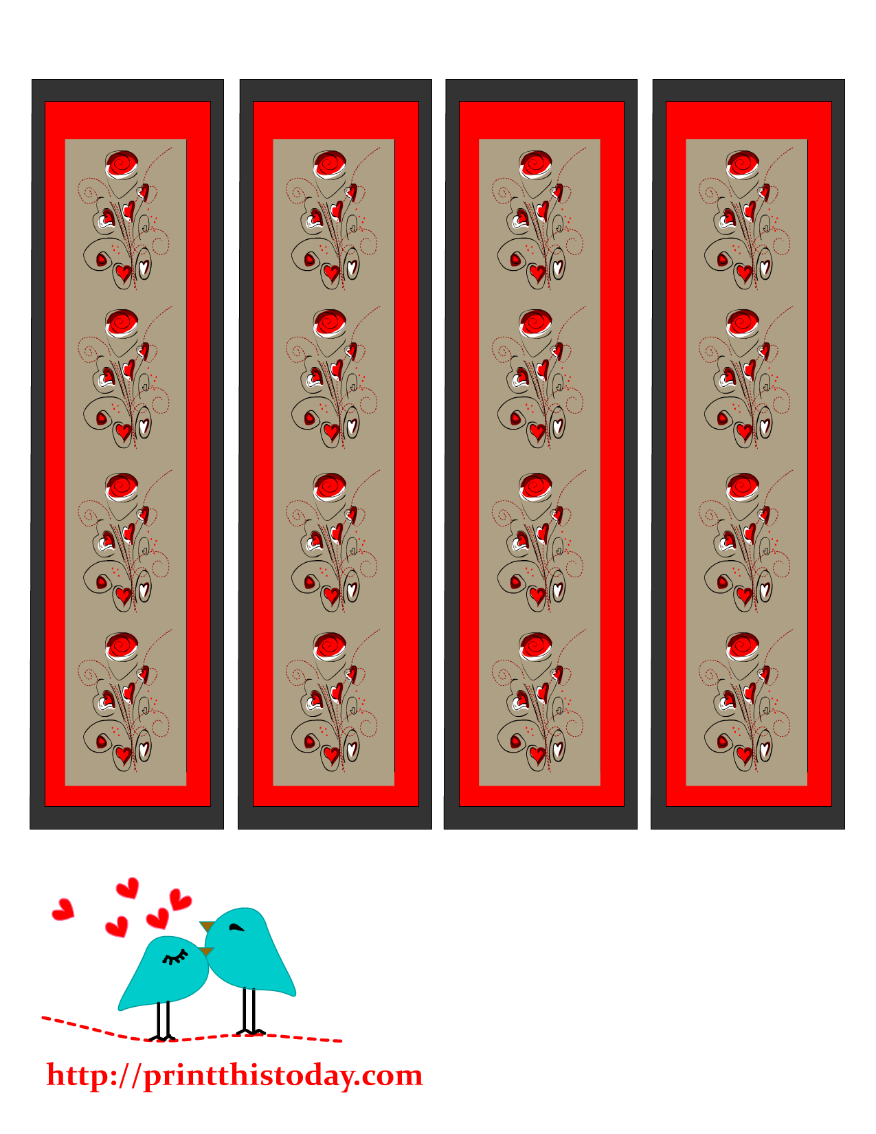 Valentine bookmarks with hearts and flowers design