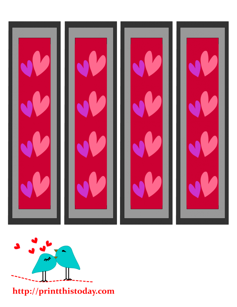 Bookmarks to print featuring colorful hearts