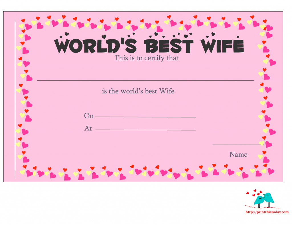 Free Printable World’s Best Wife Certificates